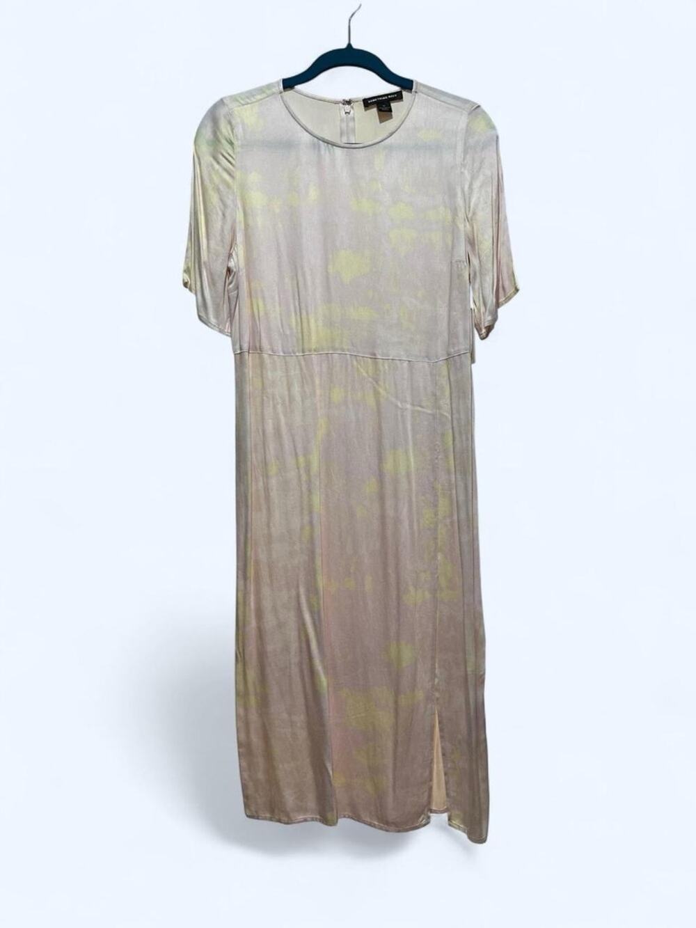 NWT Something Navy Nordstrom Tie Dye Midi Dress M Pink Yellow Slit Watercolor